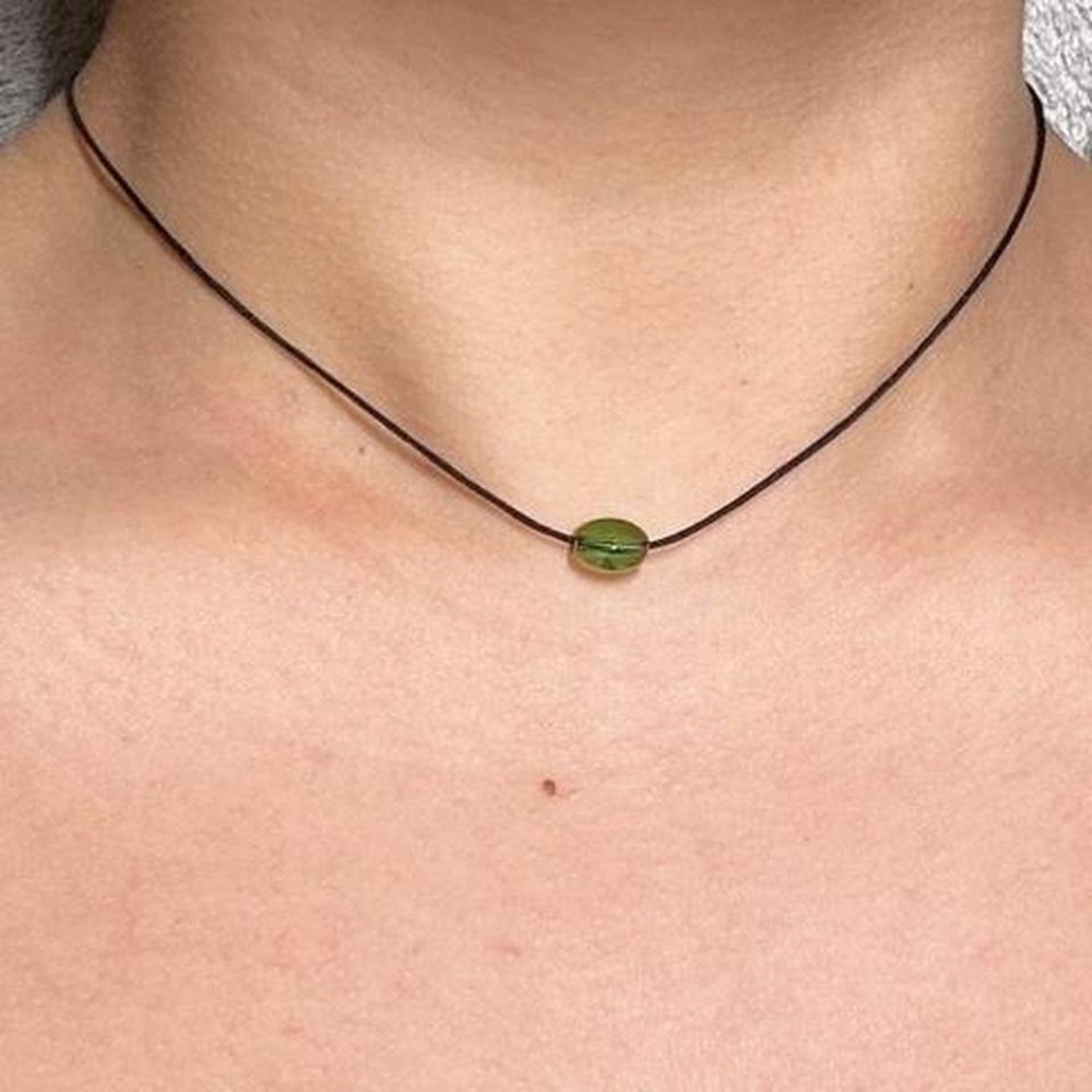Handmade Chrysolite Crystal Drop Necklace Gold Faceted Boho Adjustable